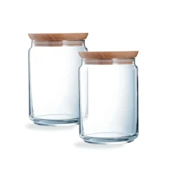 Bocaux & Pots>Luminarc Lot de 2 pots de conservation Pure Jar Wood 1L