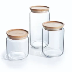 Bocaux & Pots>Luminarc Lot de 3 pots de conservation Pure Jar Wood - 150 + 100 + 75 cl
