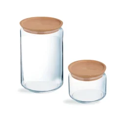 Bocaux & Pots>Luminarc Lot de deux pots de conservation Pure Jar Wood- 1L + 0,5L